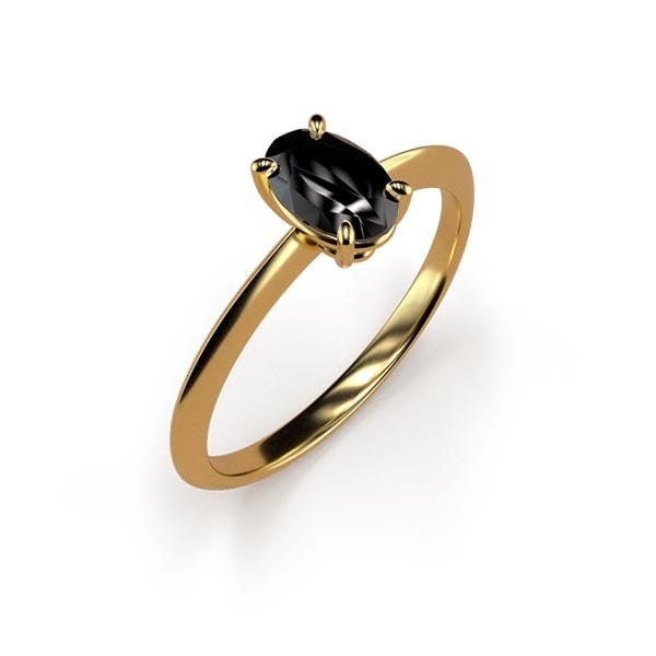 4-Claw Solitaire Oval Cut 0.50ct Black Diamond Ring - Shiny